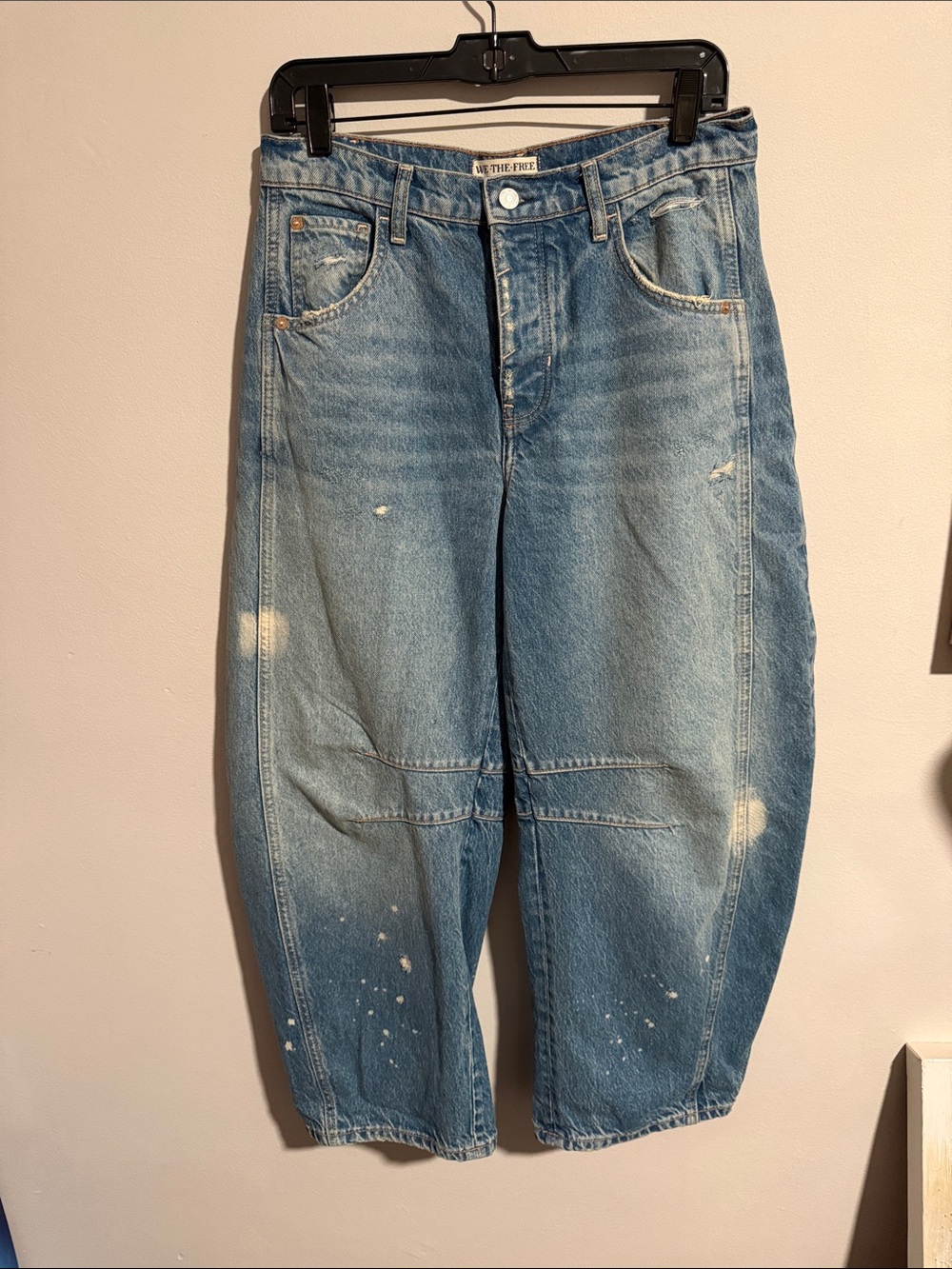Free People Mid rise Barrel Blue Distressed Denim Jeans